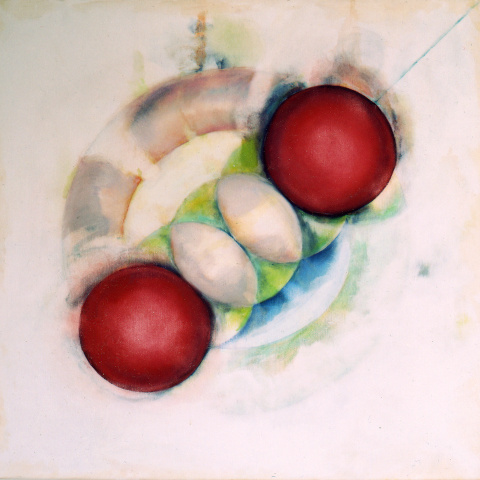 Kirsten K&ouml;tter: Rote Kugeln, 2009, &Ouml;l, Acryl auf Leinwand, 60 &times 60 cm