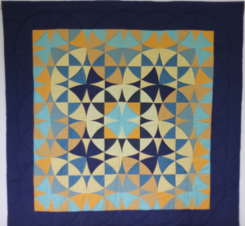 110x110cm_blau-gelb-tuerkis, Quilt, 100 × 100 cm (Dorothee Kötter)