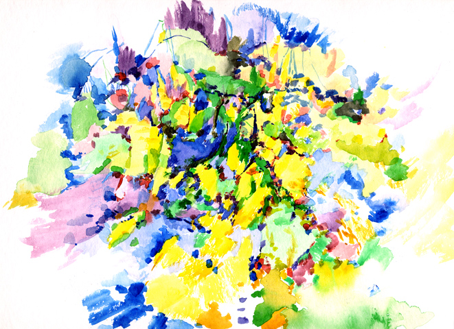 Kirsten K&ouml;tter: Site-specific painting, Malerei vor Ort, Garten Escheberg, Juni 2005, Aquarell, 30 &times; 40 cm