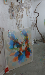 FAT, Frankfurter Ateliertage, Gunilda Wörner improvisiert auf dem Cello zum 'Gartenzimmer mit Ausblick auf die Welt', Atelierhaus basis, Raum 410, 29.11.-30.11.2014, als Ergänzung zur Ausstellung 'Kunst als Architektur einer freien Gesellschaft', 23.11.-14.12.2014, Kunstfabrik Darmstadt, ehemaliger Bahnhof Wixhausen von Kirsten Kötter