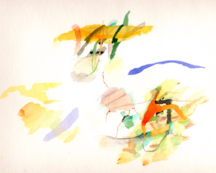 Painting Site-specific: 60° N / 24° O (Serie: NordNordOst), Helsinki, 05.07.2003, ca. 23.00 - 24.30, Aquarell, 30 × 40 cm, Foto, Video, Text - Kirsten Kötter, Malerei vor Ort