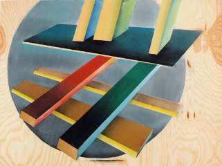 Kirsten K&ouml;tter: Konstruktion, 2010, &Ouml;l, Acryl auf Sperrholz, 75 &times; 100 cm