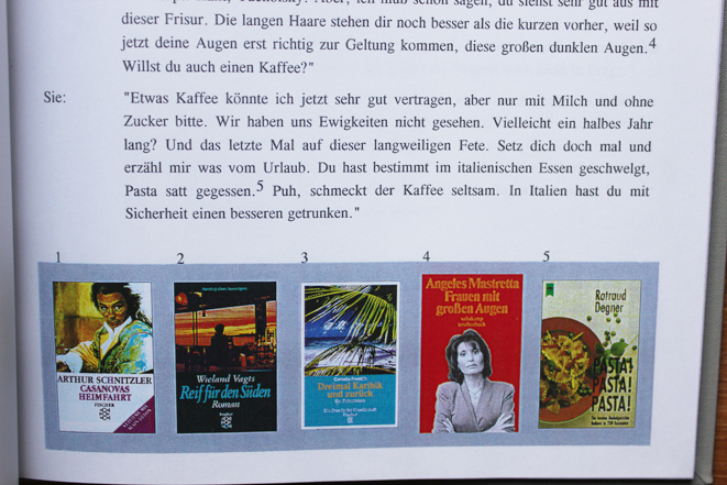 Kirsten Kötter: 'Liebst du mich?', Buch, 19 Seiten mit 100 Buchcovern, Audiovisuelle Performance mit Franz Klee und Christoph Kolb ('Dein Hackfleisch'), 1997