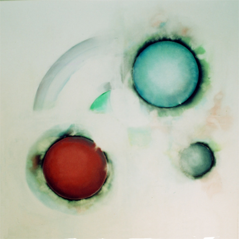 untitled (2 bullets), 2008,
  oil, acrylic, canvas, 120 × 120 cm (Kirsten Kötter) /
  ohne Titel (2 Kugeln)