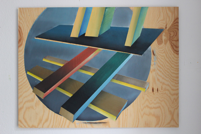 untitled (Planks) / ohne Titel (Bretter), 2009, oil, acrylic, canvas, 80 × 120 cm (Kirsten Kötter)