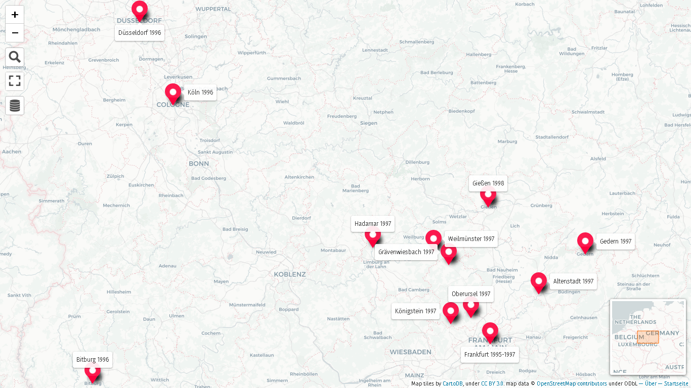 Kirsten Kötter 2019: Interaktive Karte Orte und Läden 1995-1998 - Überblick 
  (klicken zum Öffnen in umap.openstreetmap.fr,  
  map titles by CartoDB under CC BY 3.0, 
  map data (c) OpenStreetMap contributors under ODbL)