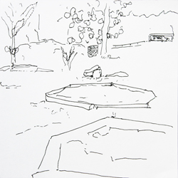 Kirsten Kötter: Site-specific research Nordpark Frankfurt am Main, 05.07.2004, sketch, 20 x 20 cm