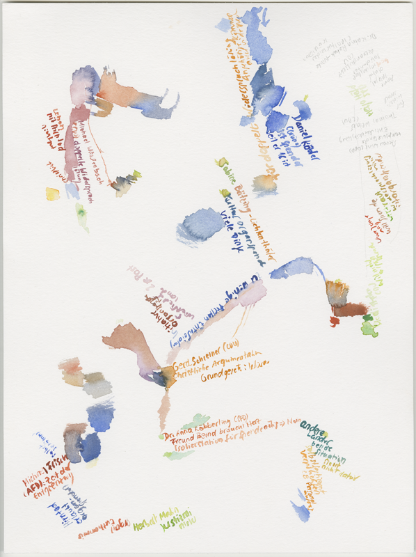 2019-03-27_landtag-plenar_orientierungsdebatte-organspende-3, 
  plenary session Landtag (German state parliament) Rheinland-Pfalz, Mainz, 
  watercolour, 30 × 40 cm (Kirsten Kötter)