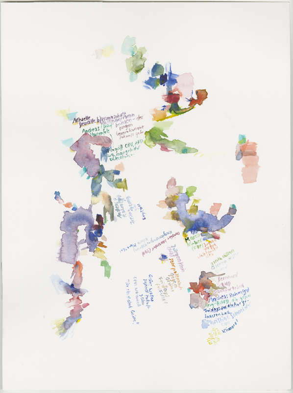 2019-03-29_landtag-plenar_tagesordnung-17_aktuelle-debatte-b, 
  plenary session Landtag (German state parliament) Rheinland-Pfalz, Mainz, 
  watercolour, 30 × 40 cm (Kirsten Kötter)